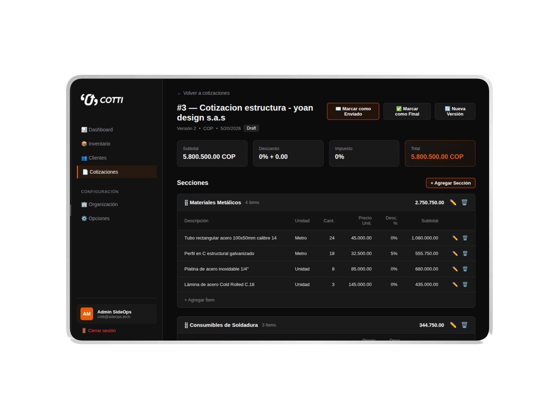 Cotti Dashboard Preview